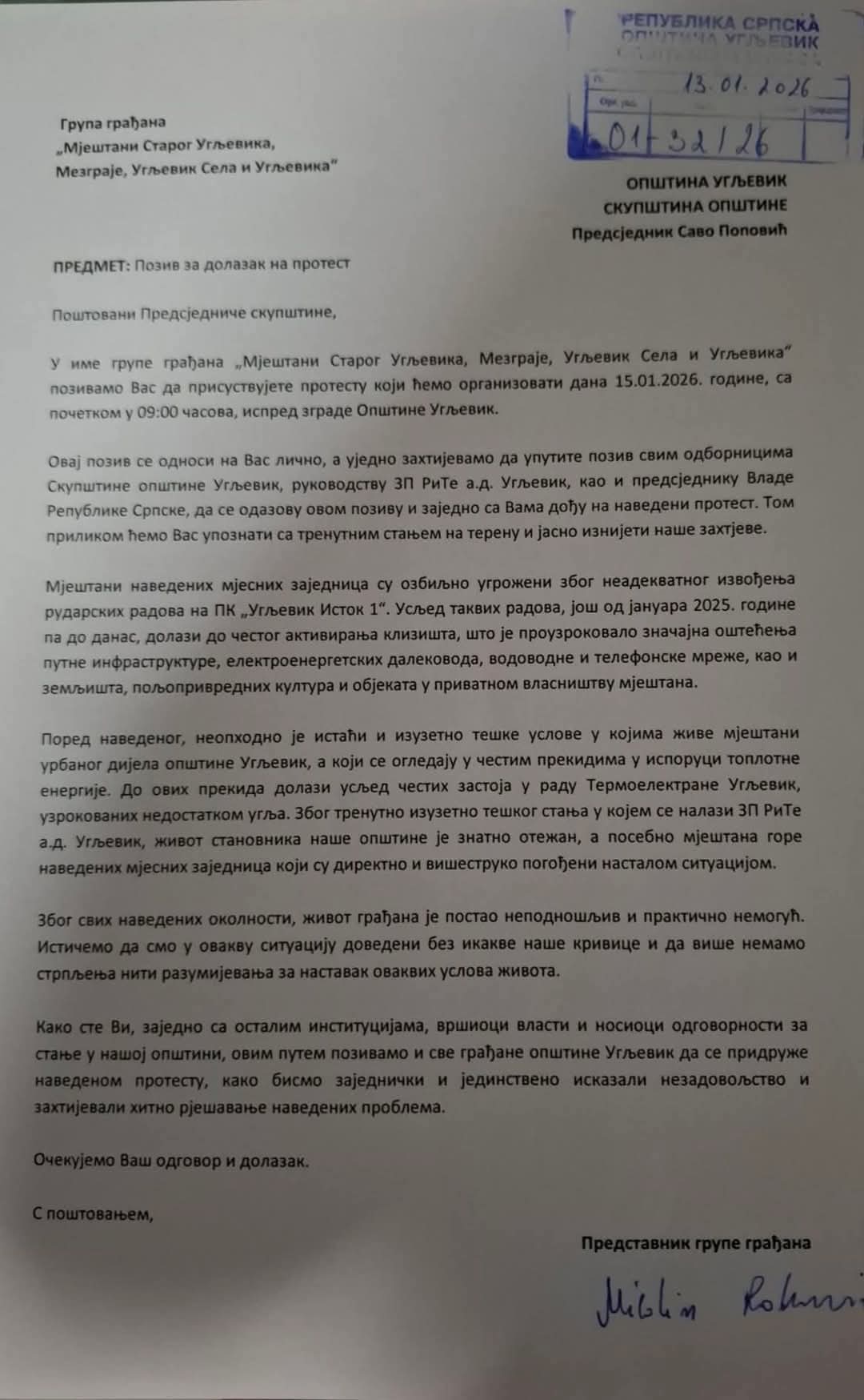 Protest ugljevik dopis11