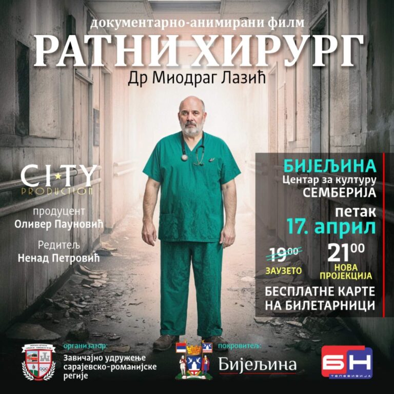 Film „Ratni hirurg“ o dr Miodragu Laziću u Bijeljini 17. aprila u dva termina zbog velikog interesovanja (video)